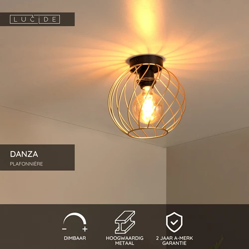 Lucide DANZA - Plafonnière - Ø 25 cm - 1xE27 - Mat Goud / Messing - USP